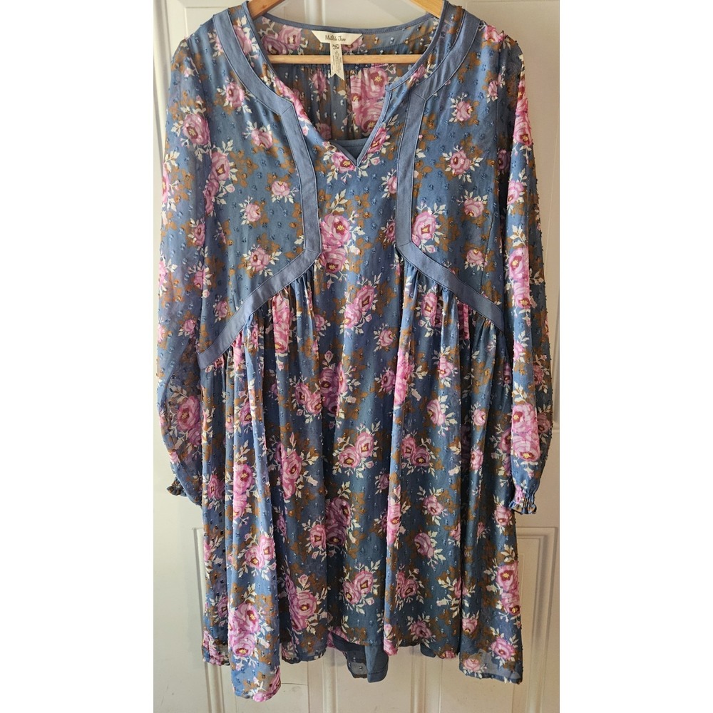 Matilda Jane Blue Floral Midi Dress with Pink Roses